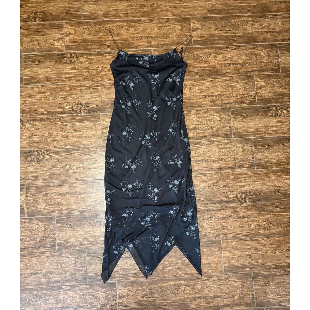 Up Front Fairy Goth Black Rose Mesh Slip Midi Dress - XS